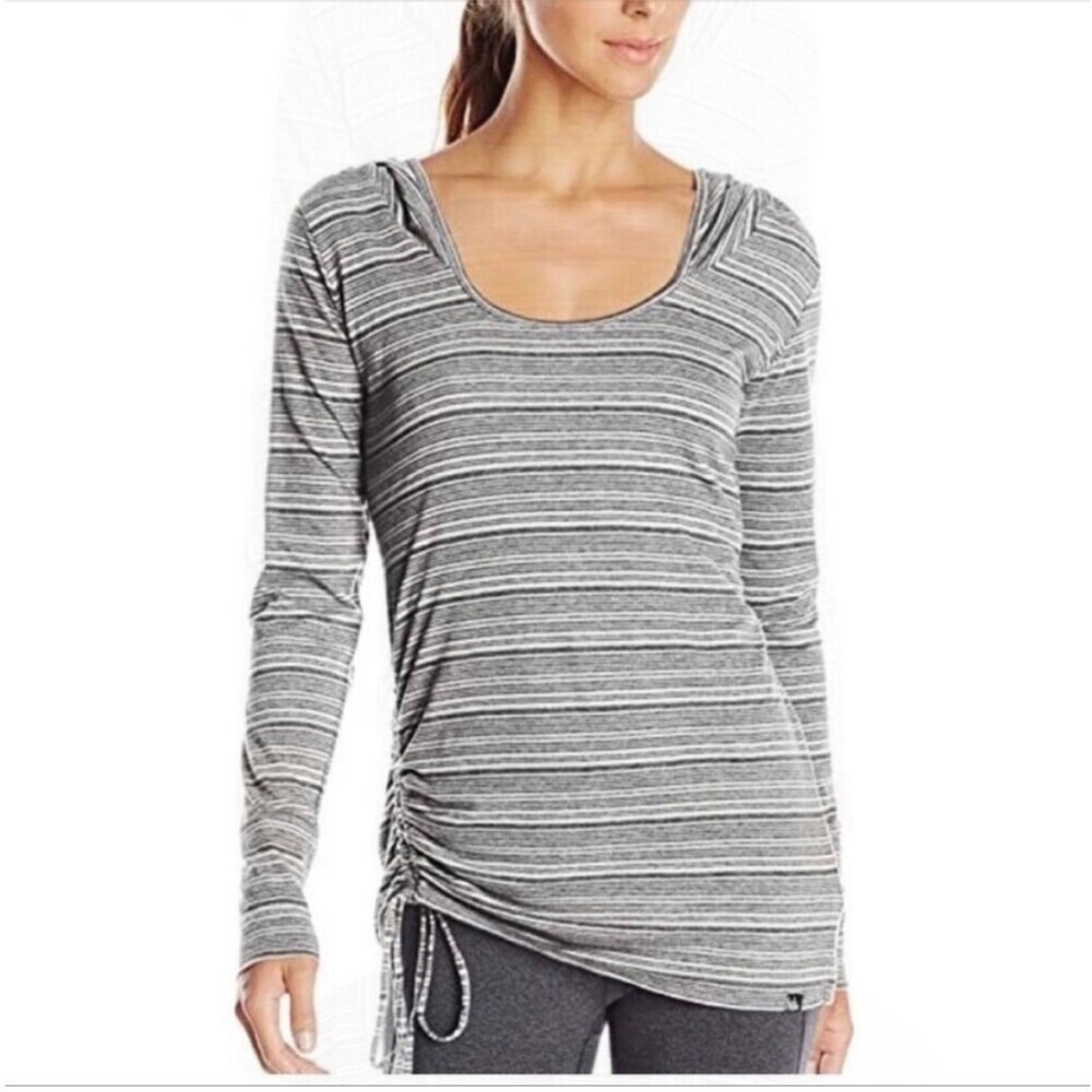 Prana Vinyasa Hoodie yoga flow gray white side rushed side jersey knit hoodie XL